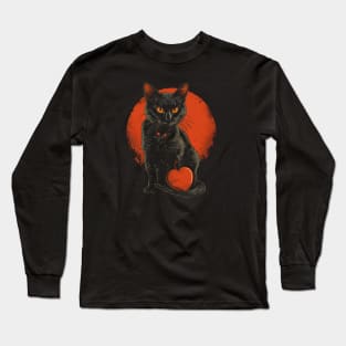 Valentine's Day Love Vintage Halloween Black Cat Witch Retro Cute Super Cool Best Gift Long Sleeve T-Shirt